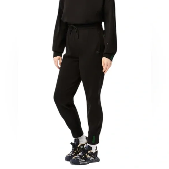 NWT Lacoste Womens Organic Cotton Jogger Sweatpants Black/Green Detail Orig $160 - Picture 2 of 16